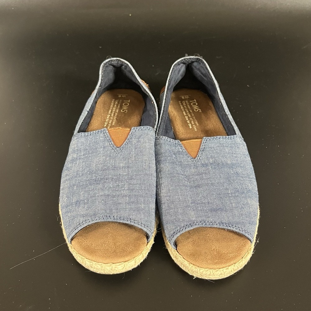 Women's Toms Alpargata Open Toe Woven Shoes Blue Denim Flat Size 8M